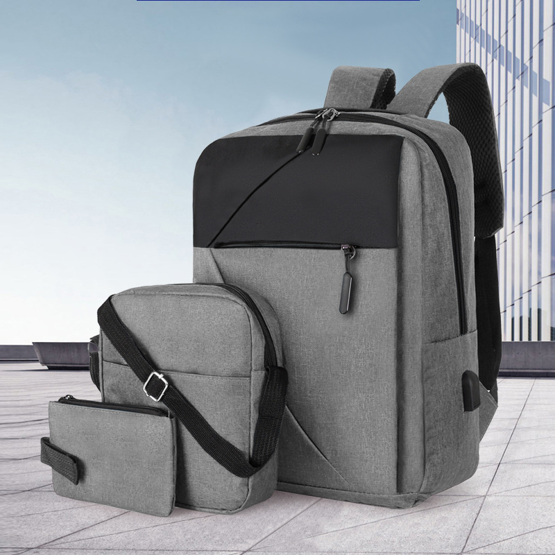New Oxford fabric solid color backpack, a fashionable and simple large-capacity backpack for business commuting and college students' computer schoolbag details Picture