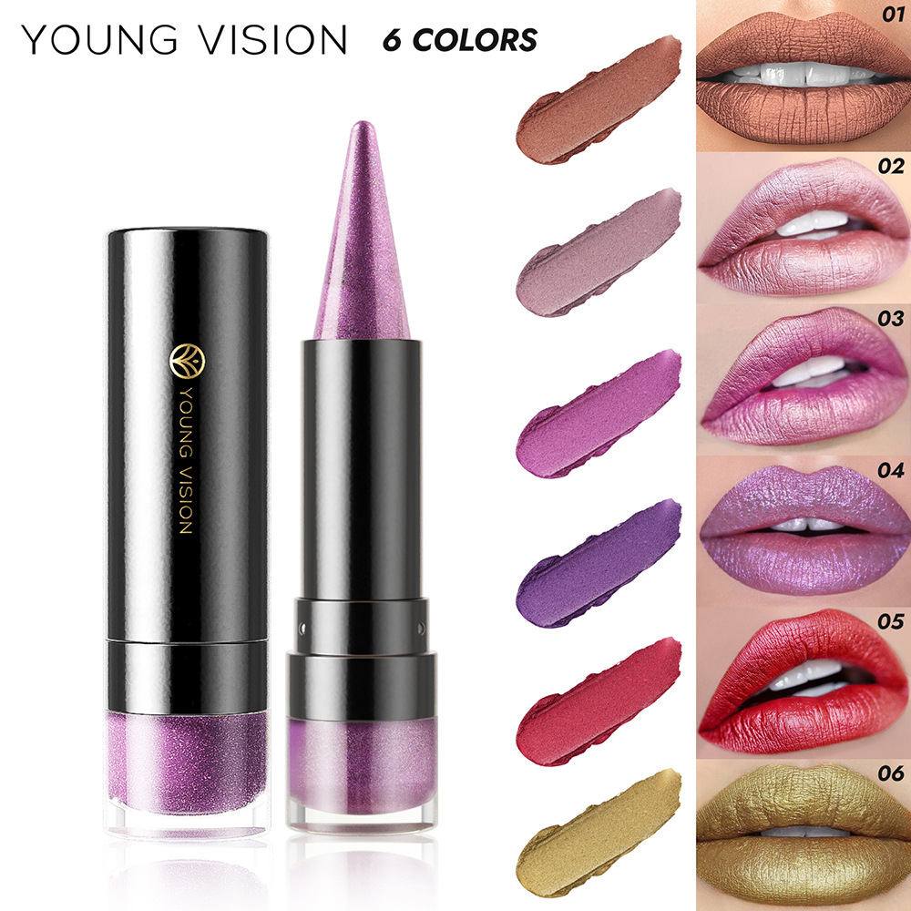 YOUNG VISION 6-color pointed-tip fine Sparkling Lipstick, multi-purpose facial pearlescent lipstick, Lip line, eyeshadow, eyeliner full figure