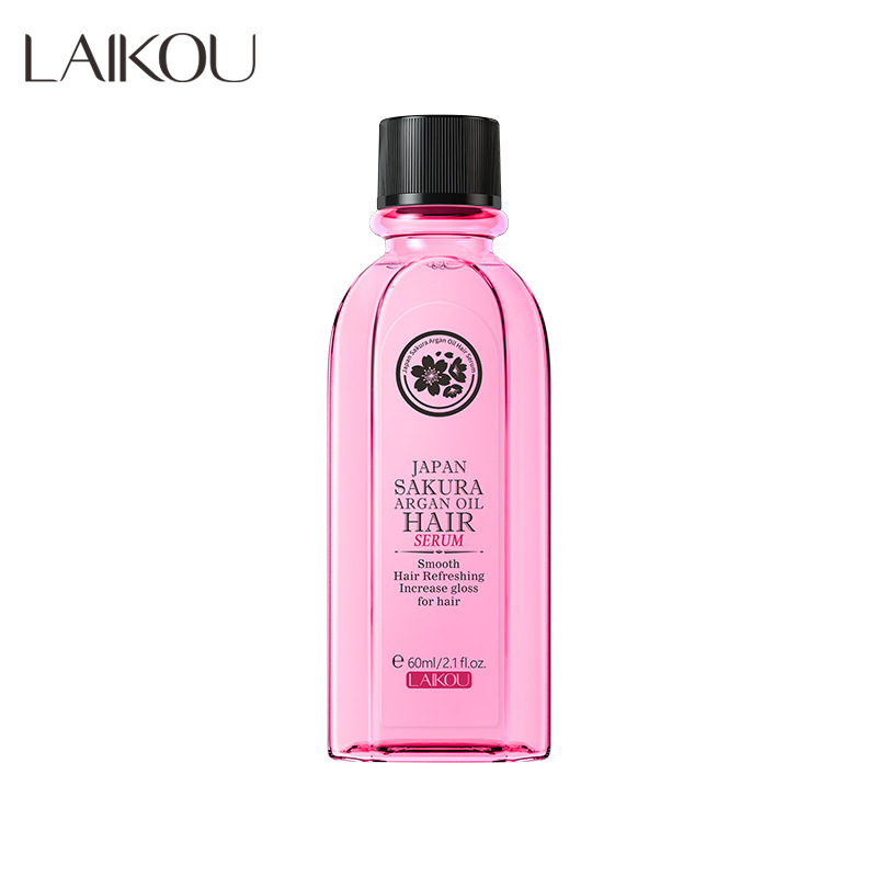 LAIKOU Japanese Cherry Blossom Argan Hair Care Essence 60ml, Hair care in English packaging, in stock, Cross-border wholesale Item Picture