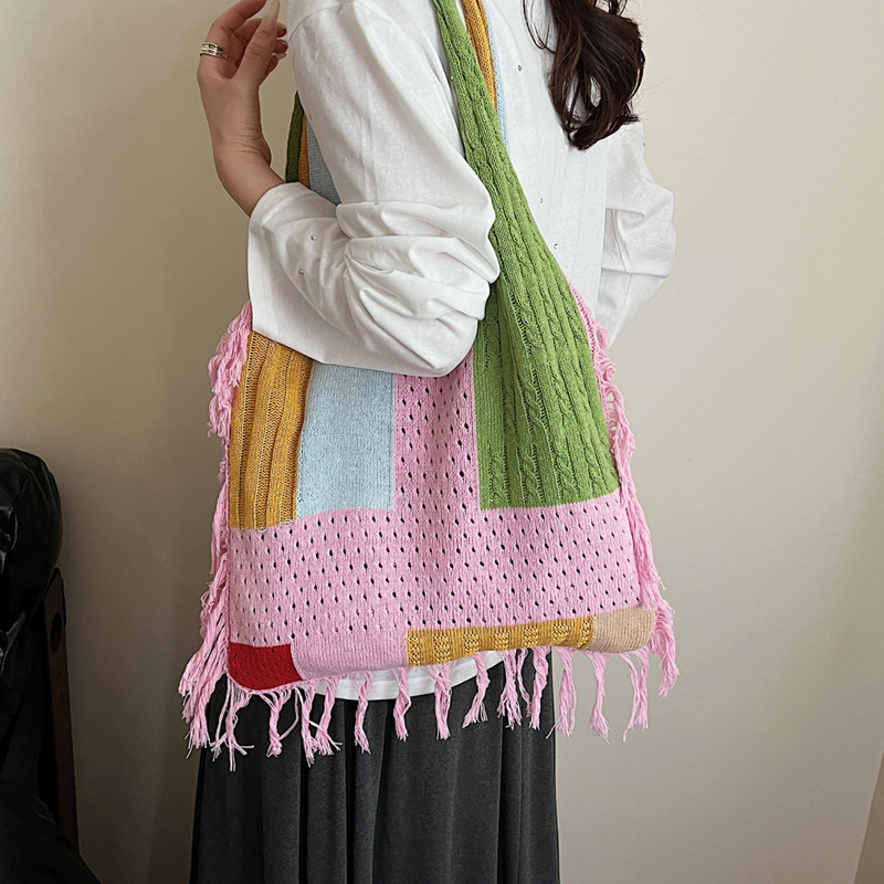 Casual soft surface large-capacity knitted bag for women 2025 new style, trendy, versatile and stylish single-shoulder bag, fashionable bucket bag Specification drawing