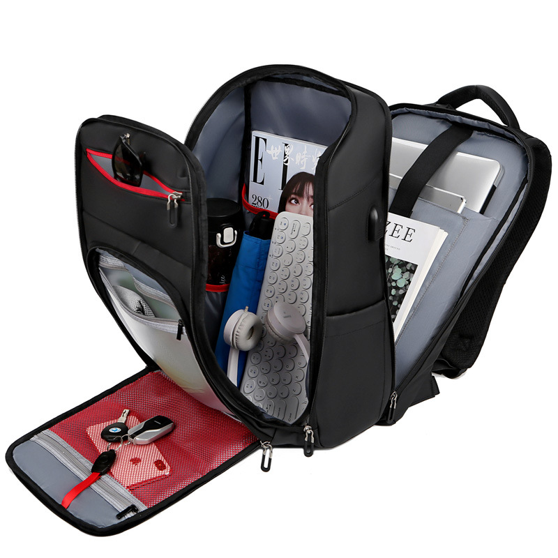 Leather film backpack for men, large-capacity multi-functional business travel backpack, laptop bag, college student schoolbag Specification drawing