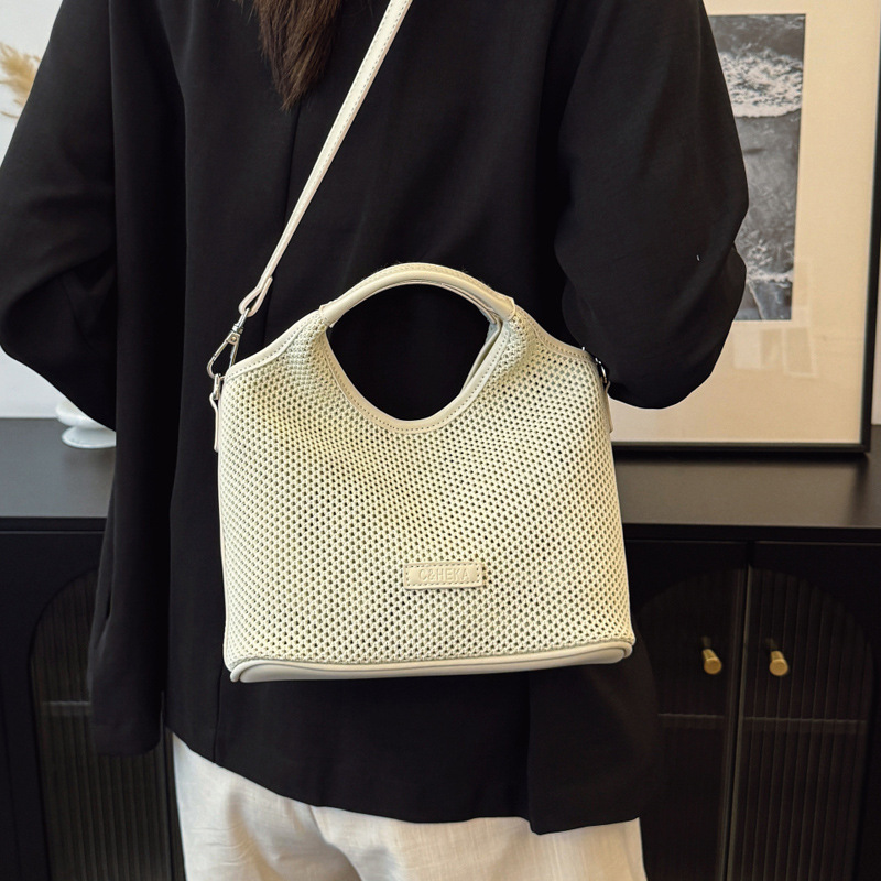 Korean style laid-back and relaxed tote bag 2025 new summer versatile woven and pieced large-capacity single-shoulder bag Specification drawing