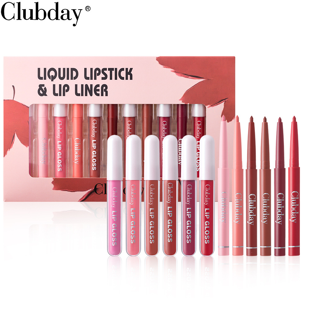 Clubday Long-lasting Velvet Matte Lip Gloss and frosted Outlining Lip Pen 6+6 Set, easy-to-Apply lipstick pen Item Picture