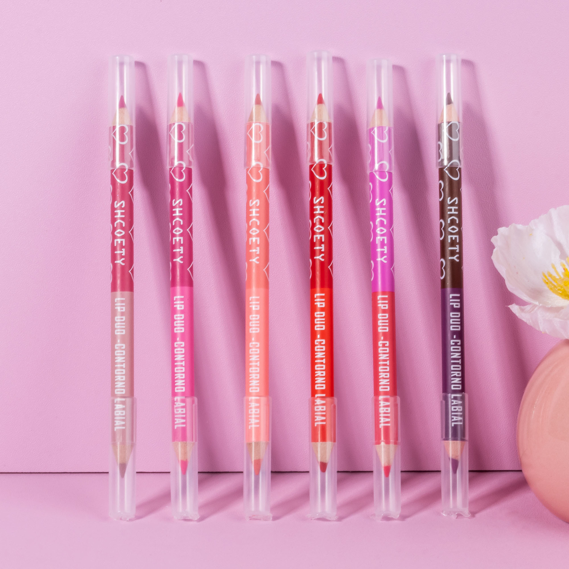SHCOETY Cross-border double-headed dual-color wooden lip liner pen matte, long-lasting, easy to color, non-stick to cups, outlining pen makeup Item Picture