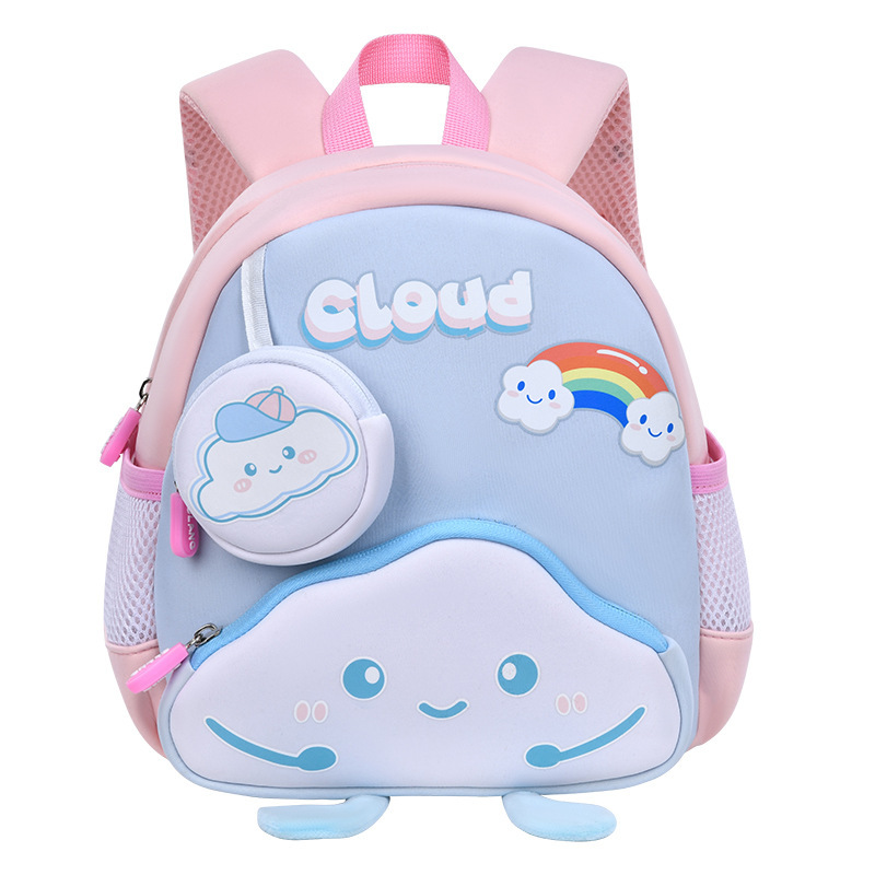 Cute cloud baby kindergarten schoolbag, portable backpack for children to prevent getting lost, diving material, small and middle class schoolbag Item Picture