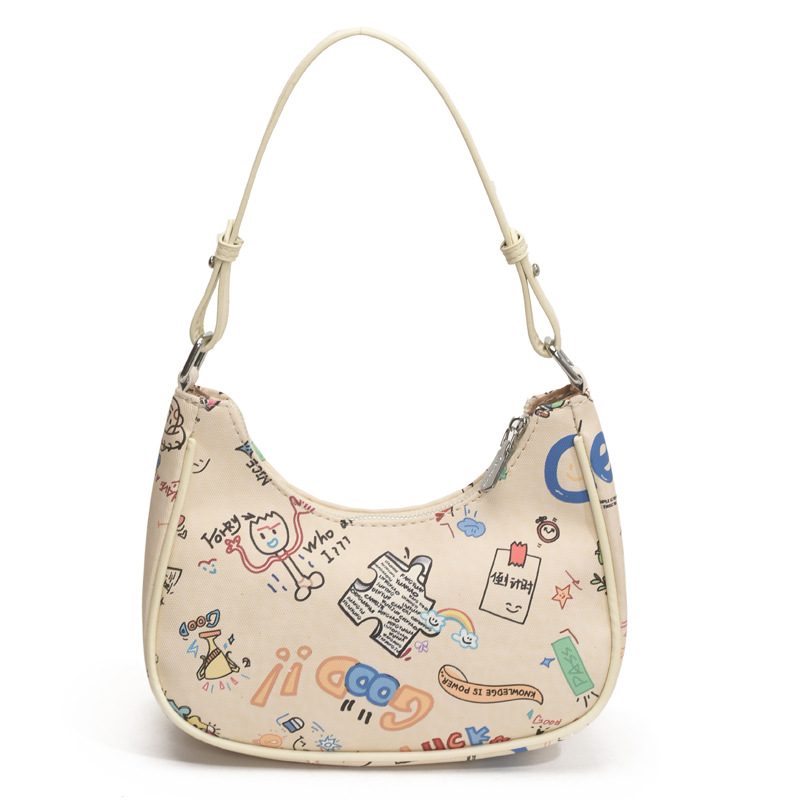 Cool graffiti small bag for women 2025 New style, fashionable and textured crescent-shaped underarm bag, simple summer commuting single-shoulder bag Item Picture