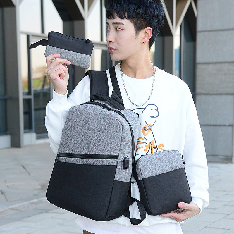 Wholesale of new cross-border fashion three-piece sets of student schoolbags, men's shoulder bags, Korean-style casual bags and computer bags from manufacturers Specification drawing