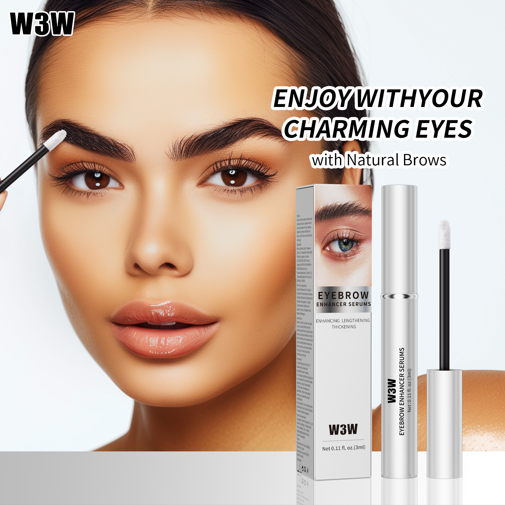 W3W Cross-border Slimming and Thickening Eyebrow Liquid Transparent and Colorless Natural Nourishing Eyebrow Essence Cross-border Makeup Specification drawing