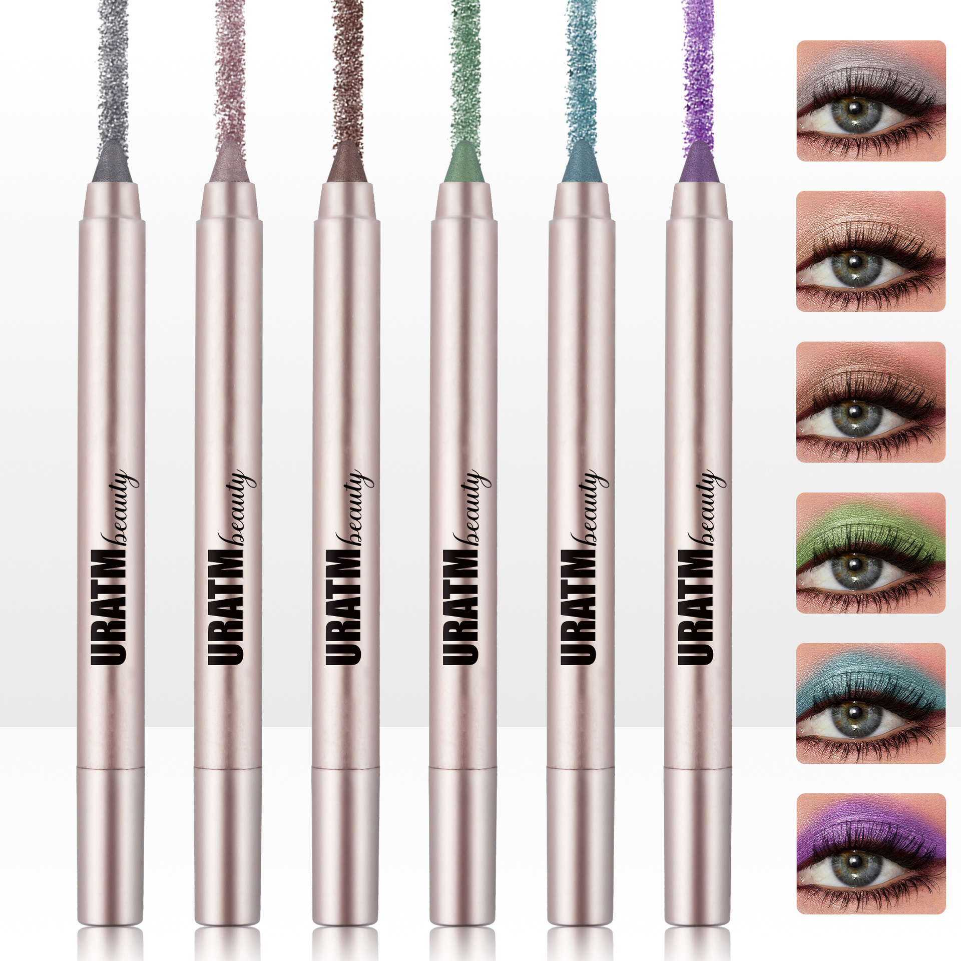 Cross-border exclusive 6-color pearlescent eyeshadow pen set, non-smudging with pencil sharpener, eyeliner pen, eye pencil, foaming pen details Picture
