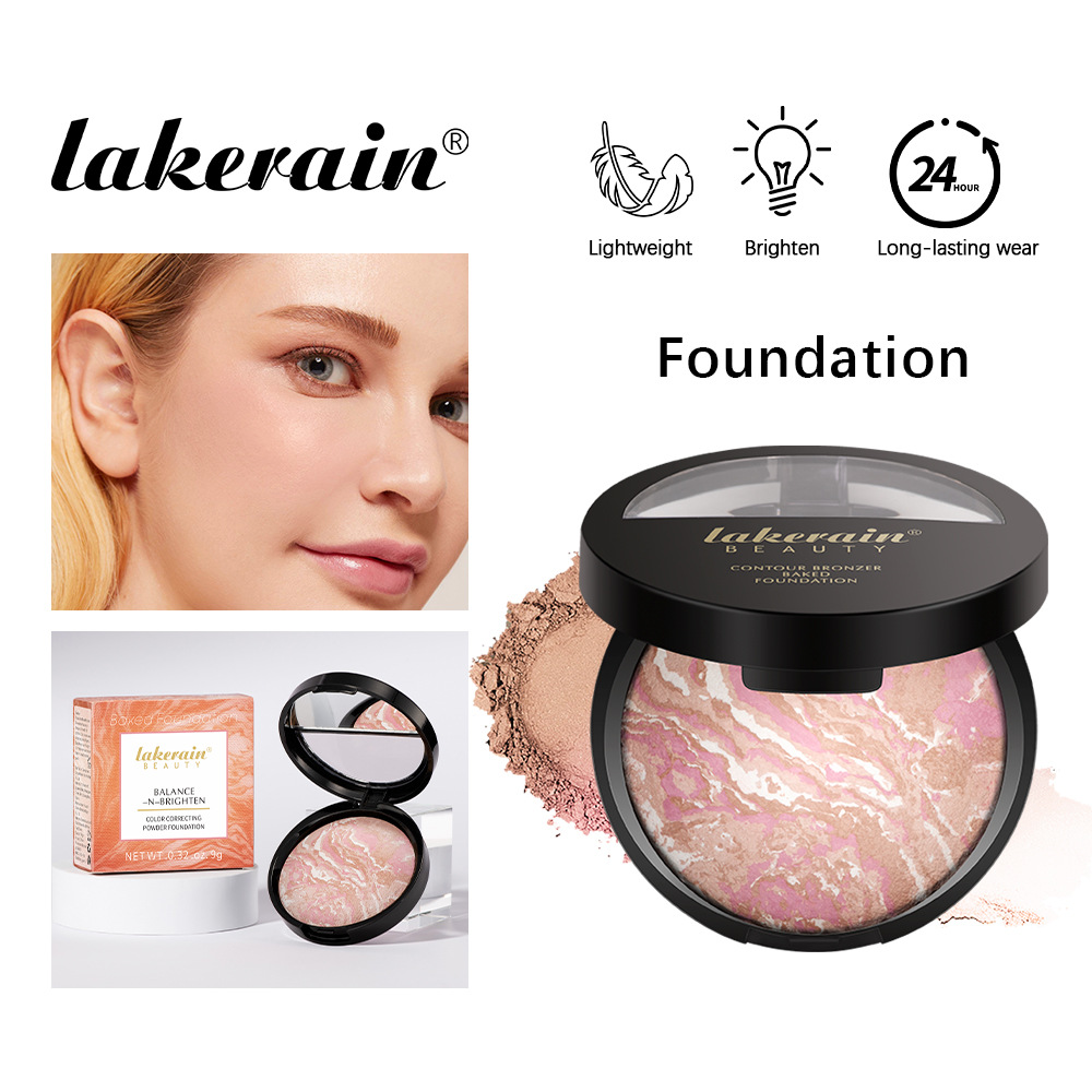 Lakerain Marble baking Powder Contouring Plate, natural nose shadow, blush, Highlight Contouring Powder compact full figure