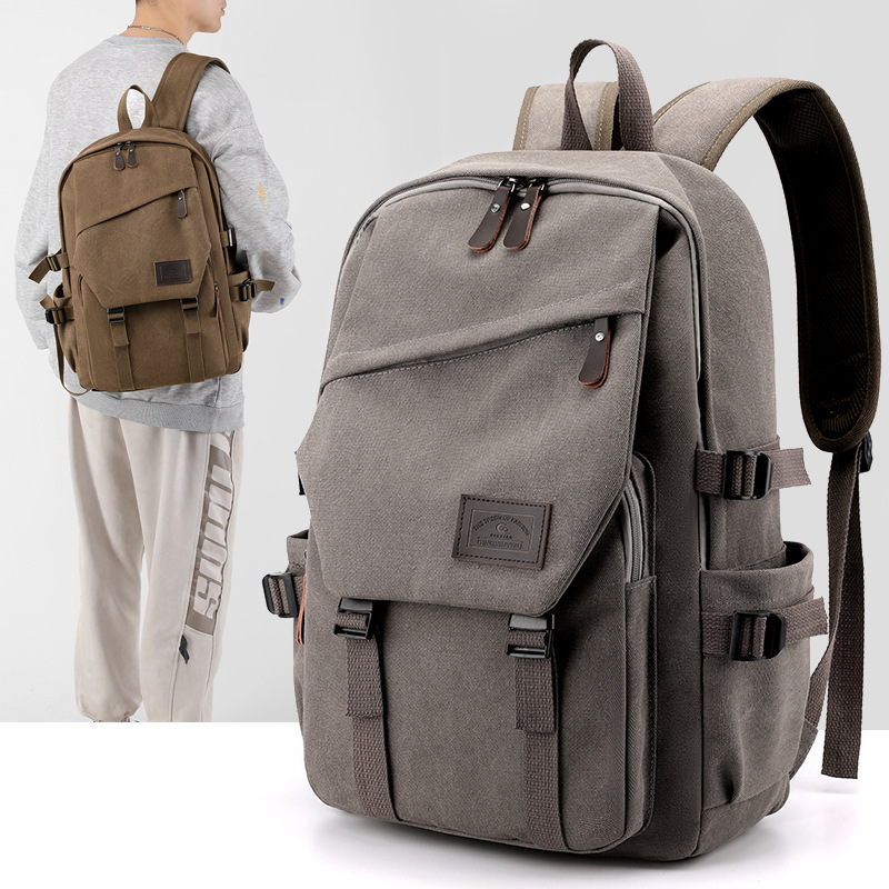 Backpack, large capacity, high-end schoolbag, college student travel bag, Hong Kong-style casual travel bag, backpack, canvas bag full figure