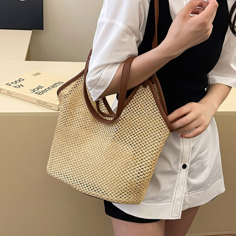 Large-capacity hollowed-out tote bag for women, 2025 new retro straw woven bag, unique and niche, single-shoulder commuting woven large bag Specification drawing