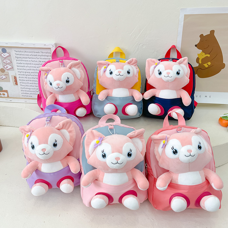 Soft and cute little animal plush bag for kindergarten babies, light canvas travel bag for 1-3 years old children details Picture