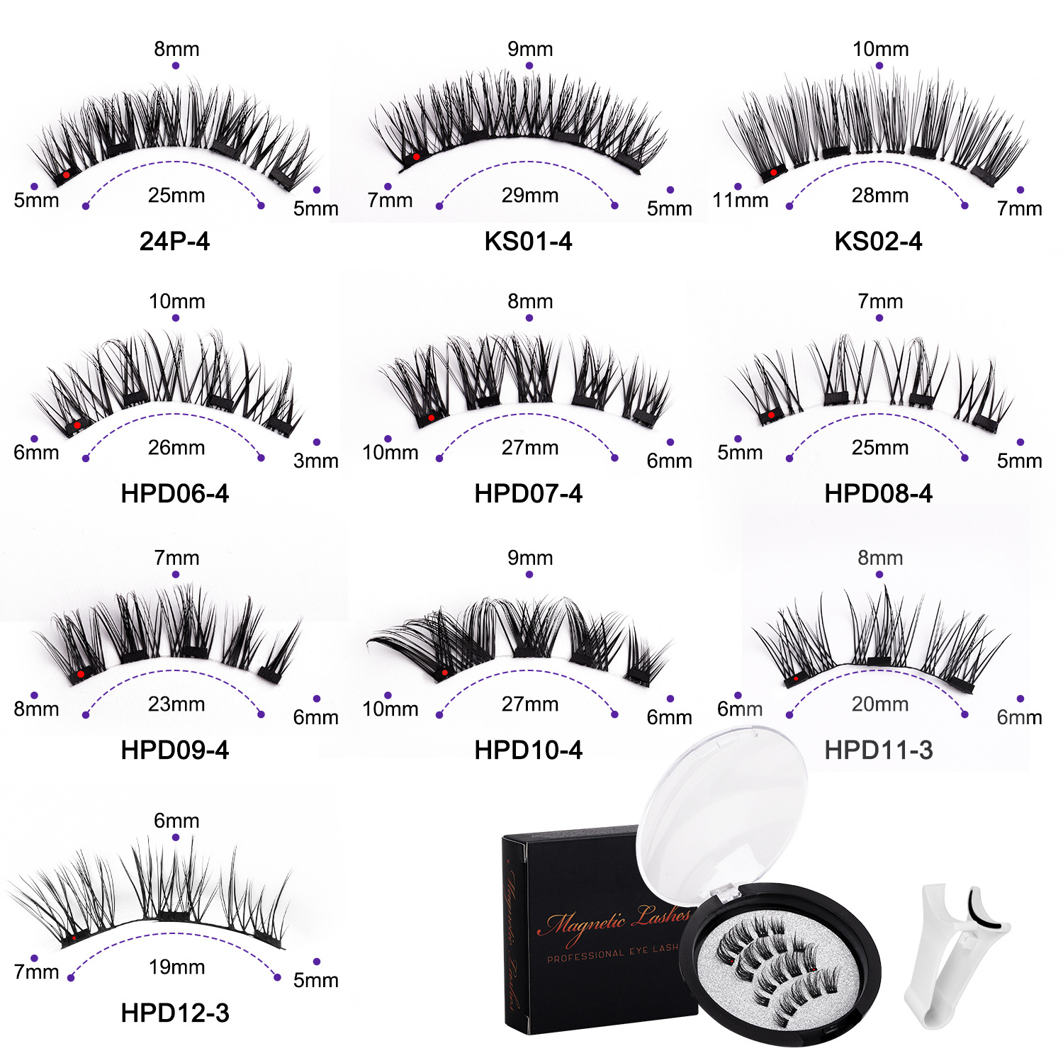 Magnetic false eyelash set, natural simulation waterproof quantum magnetic eyelash, glue-free wearing magnetic eyelash details Picture
