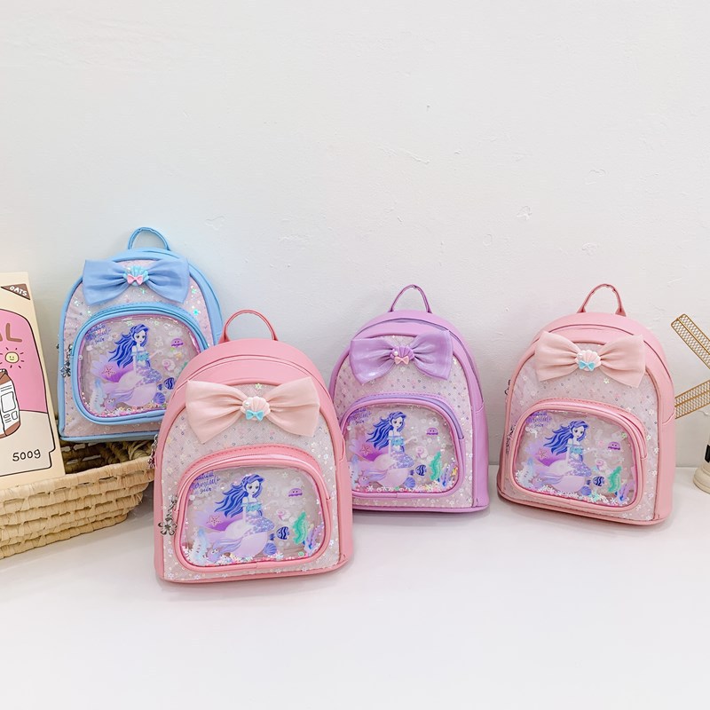 Kindergarten schoolbag, children's backpack, mini pu princess sequined single-shoulder and double-shoulder bag, children's accessory bag, cartoon schoolbag details Picture