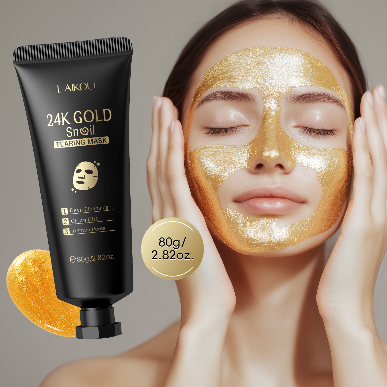 The upgraded version of the cross-border new Laicome 24k peel-off mask, 80g large bottle, is available for wholesale from the manufacturer for cleaning pores full figure
