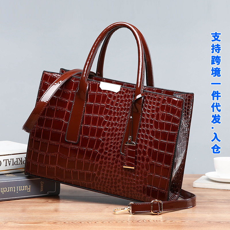 New foreign trade women's bag, trendy crocodile pattern hand-held European and American single-shoulder crossbody tote bag, cross-border one-piece delivery worldwide Specification drawing