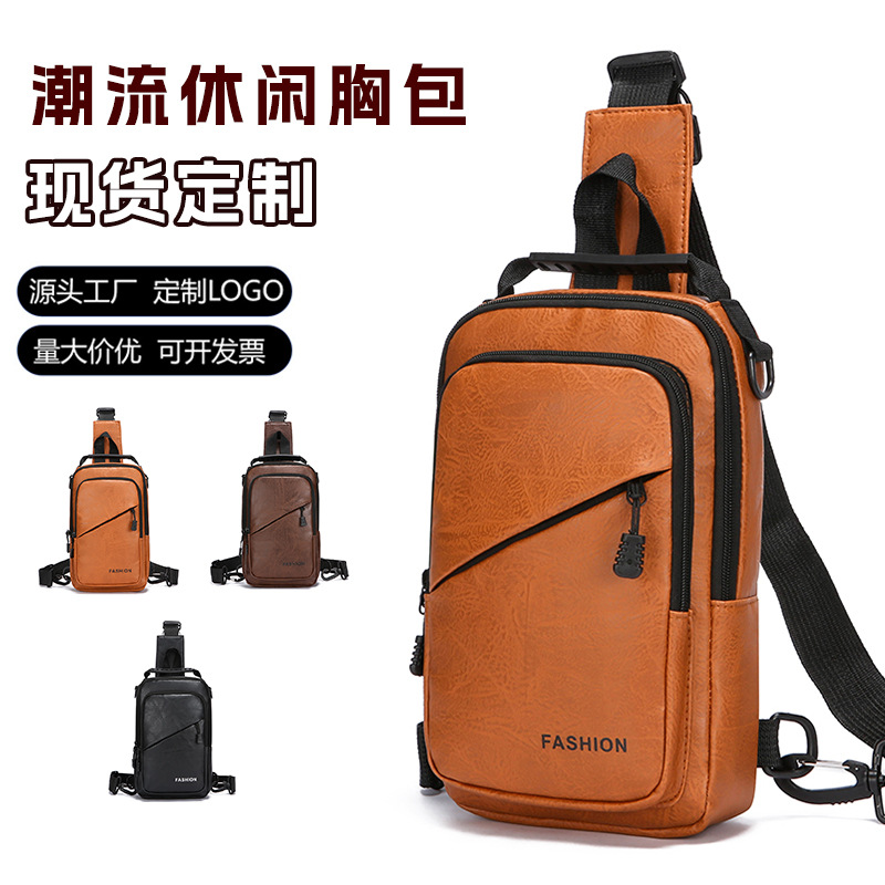 Foreign trade casual men's chest bag, password lock anti-theft motorcycle crossbody bag, outdoor simple commuting large capacity single-shoulder bag full figure