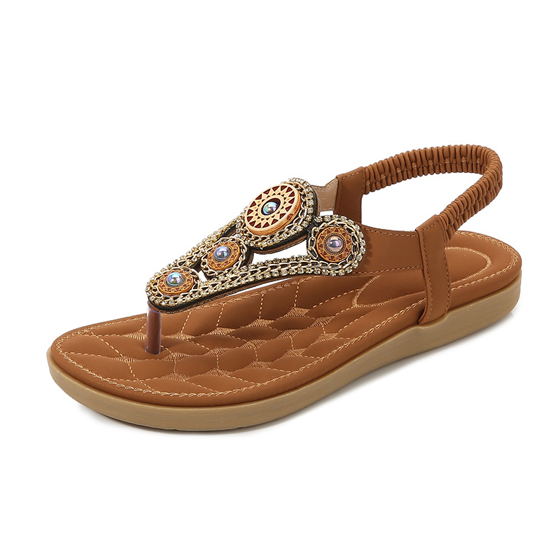 slippers2025 Bohemian summer new collection of sandals: Simple and casual, flat toe clamping and comfortable rhinestone sandals full figure