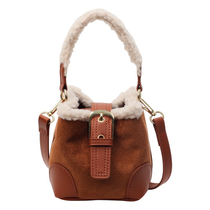 Lambskin mini bucket bag, Maillard suede retro handbag, 2024 new style, single-shoulder crossbody handbag Item Picture