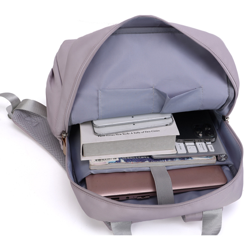 Ladies' simple backpack, shockproof computer bag, multi-functional and fashionable student backpack, solid-color casual commuting backpack for men details Picture