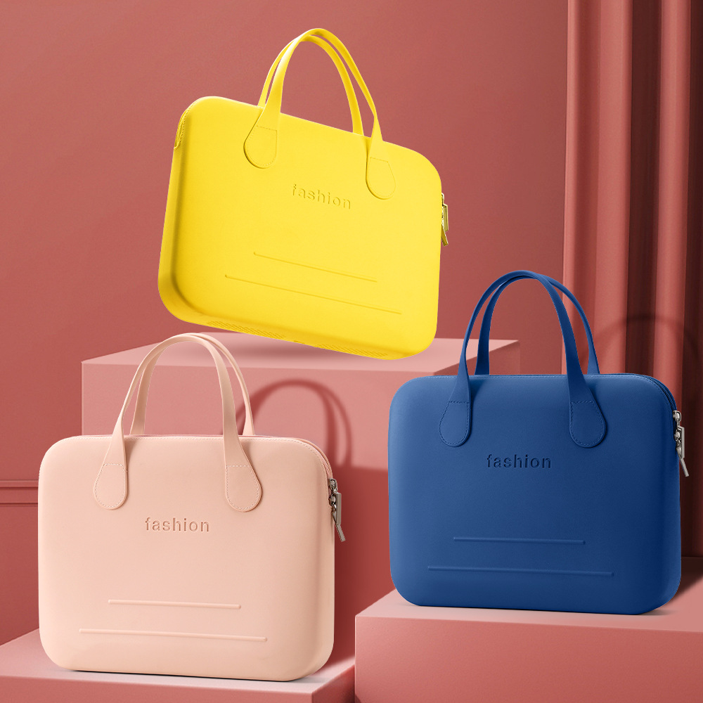 New cross-border silicone handbag, computer bag, women's makeup bag, fashionable macaron, simple and portable, waterproof storage bag full figure