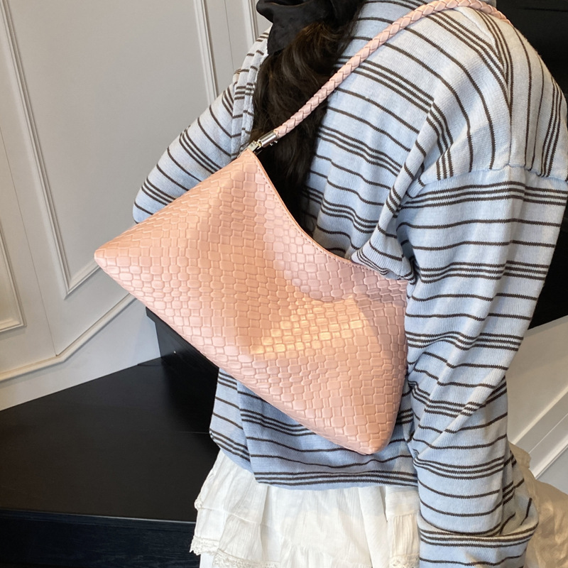 Solid color casual woven pattern large-capacity fashionable 2025 retro new style, elegant underarm bag, single-shoulder hand-carry ladies' bag Specification drawing