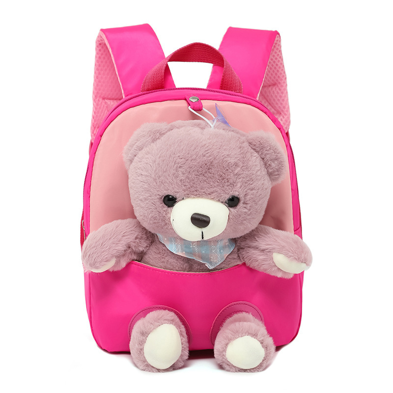 Cute little bear doll children's backpack, kindergarten schoolbag, cartoon fashionable and cute scarf, little bear lightweight backpack Item Picture