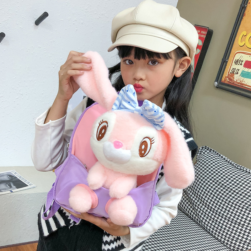 New children's backpacks, cute rabbit dolls, student kindergarten schoolbags, creative baby plush backpacks, printed full figure