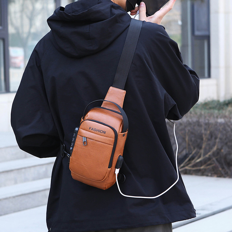 Men's chest bag, crossbody bag, anti-theft waist bag, outdoor sports bag, men's bag, crossbody bag, high-end cycling storage bag details Picture