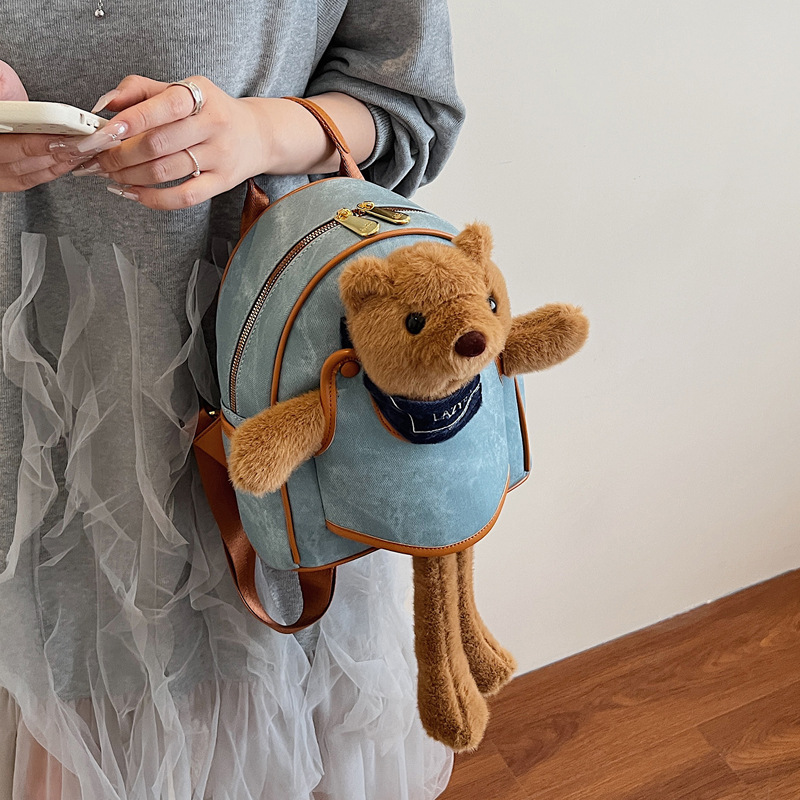 A cute cartoon bear with a backpack on its back, trendy 2025, a new large-capacity, niche and fun small backpack for going out details Picture