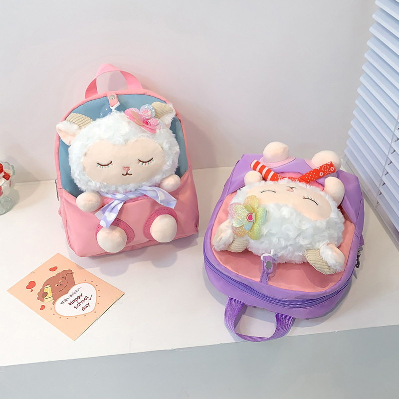 Children's backpacks, cute cartoon cute sheep plush toys, dolls, kindergarten schoolbags, girls' small backpacks Specification drawing