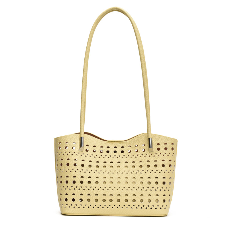 Versatile hollowed-out tote bag, niche design, commuter beach single-shoulder bag, large capacity, simple texture, handbag for women Item Picture