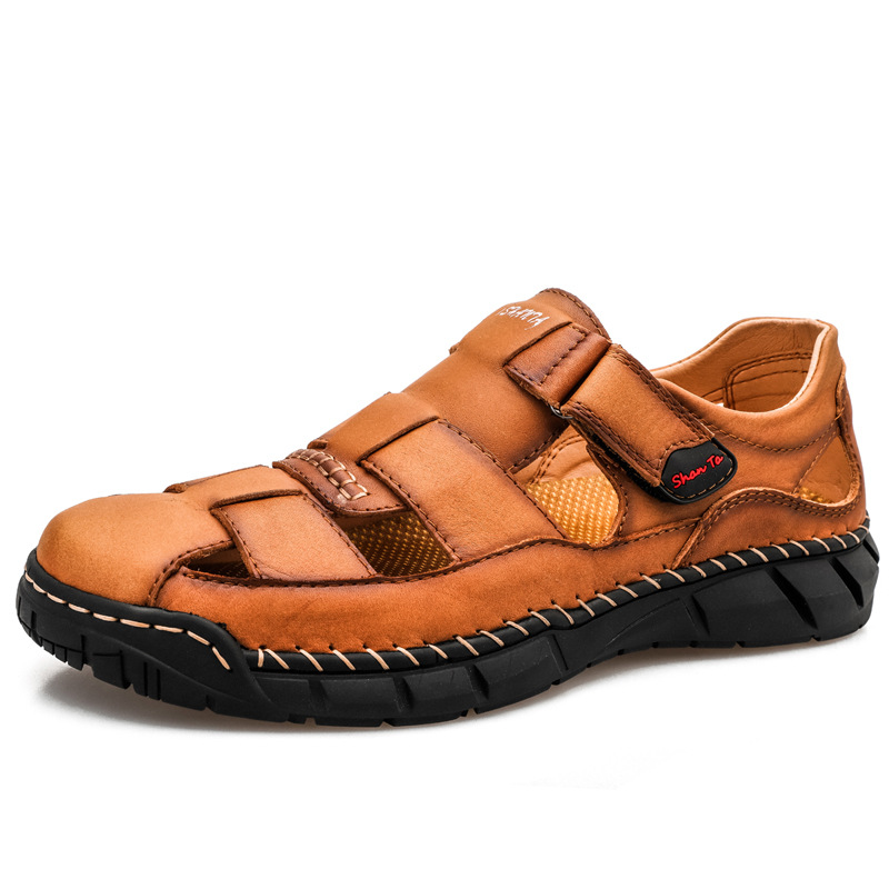 First-layer cowhide sandals for men, new style beach shoes, breathable casual outdoor shoes, one-piece delivery, cross-border large-sized men's slippers full figure