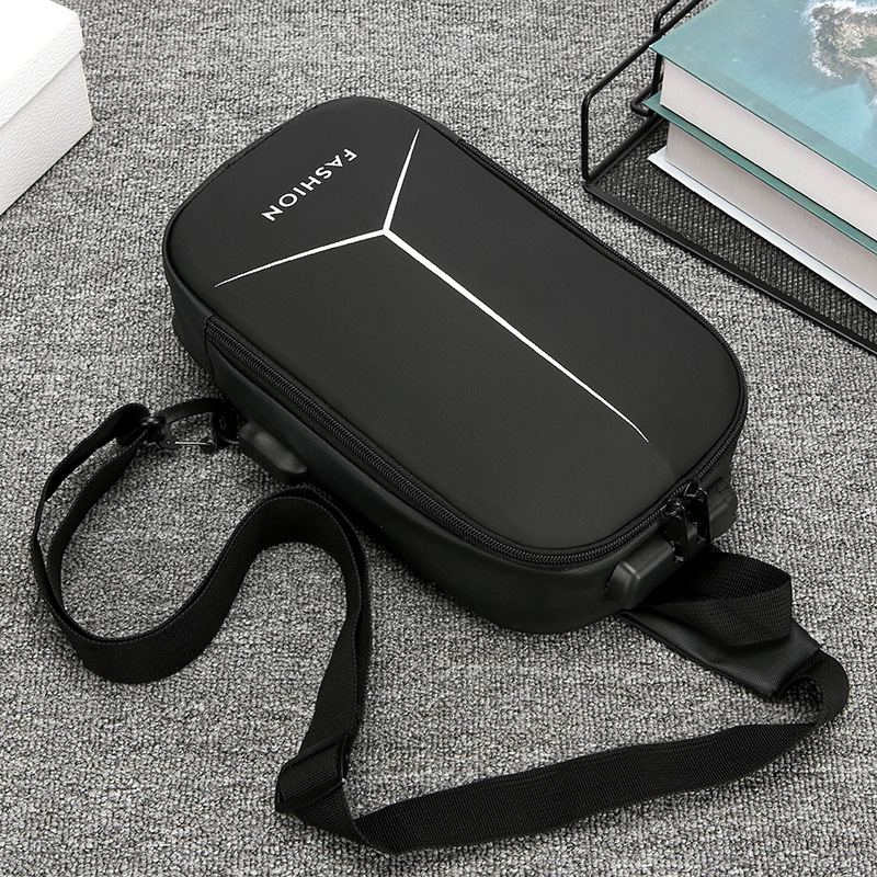 2024 Summer Men's chest bags, casual backpacks, crossbody bags, cross-border wholesale, USB charging port bags, fashionable single-shoulder bags Specification drawing