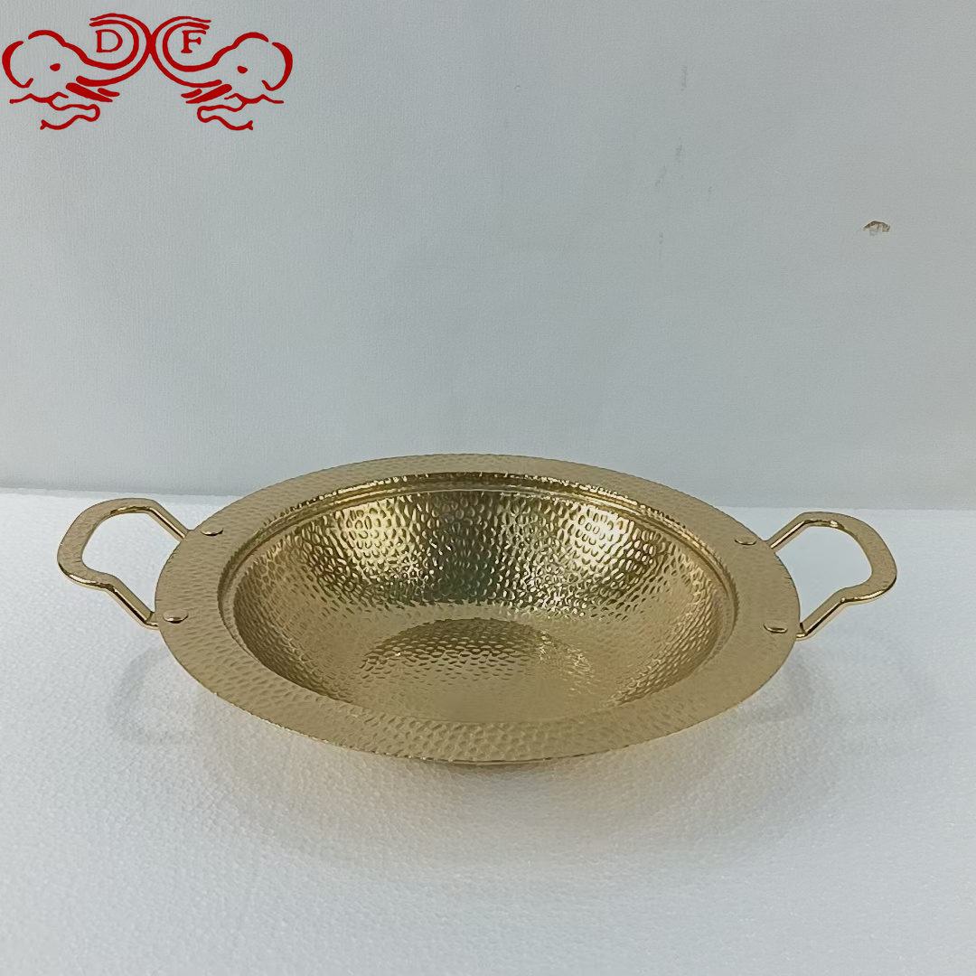 DF99002 Hammer-patterned double-ear seafood pot, wide-edge pot, Extra-thick stainless steel flat-bottomed Chinese alcohol stove pot, dry pot, DF TRADINGHOUSE