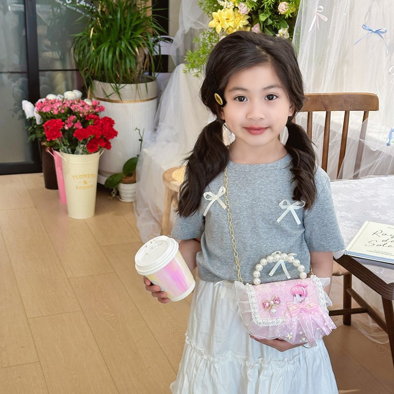 Pearl sequined children's fashion handbag for spring and summer, new mini coin purse for children's wear, paired with princess crossbody bag Specification drawing