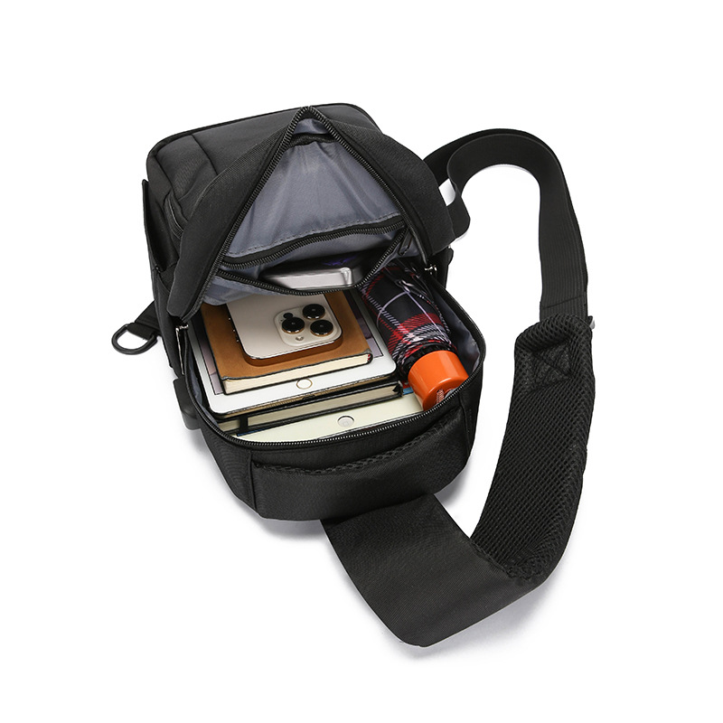 Men's chest bag, trendy USB rechargeable casual shoulder bag, cross-border water-resistant crossbody bag, multi-functional men's bag Item Picture