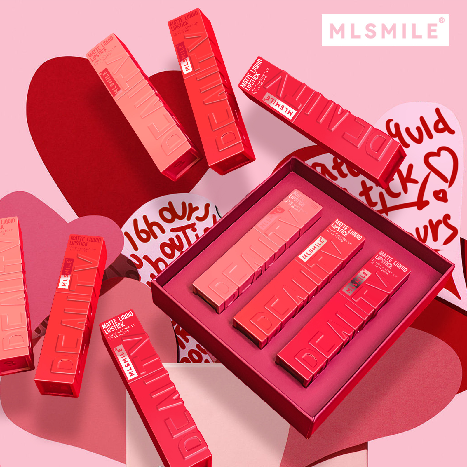 MLSMILE 3-color set: European and American non-stick cup lip gloss, matte liquid, matte lipstick, Lip dye and lip gloss details Picture