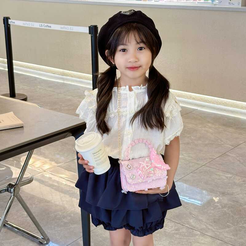 2024 New children's single-shoulder crossbody bag, princess handbag, mermaid, fashionable and stylish pearl bag Specification drawing