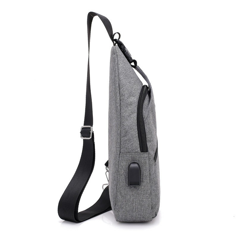 Solid-color men's USB chest bag, Oxford fabric outdoor sports bag, Korean-style casual single-shoulder crossbody small bag in stock for wholesale details Picture
