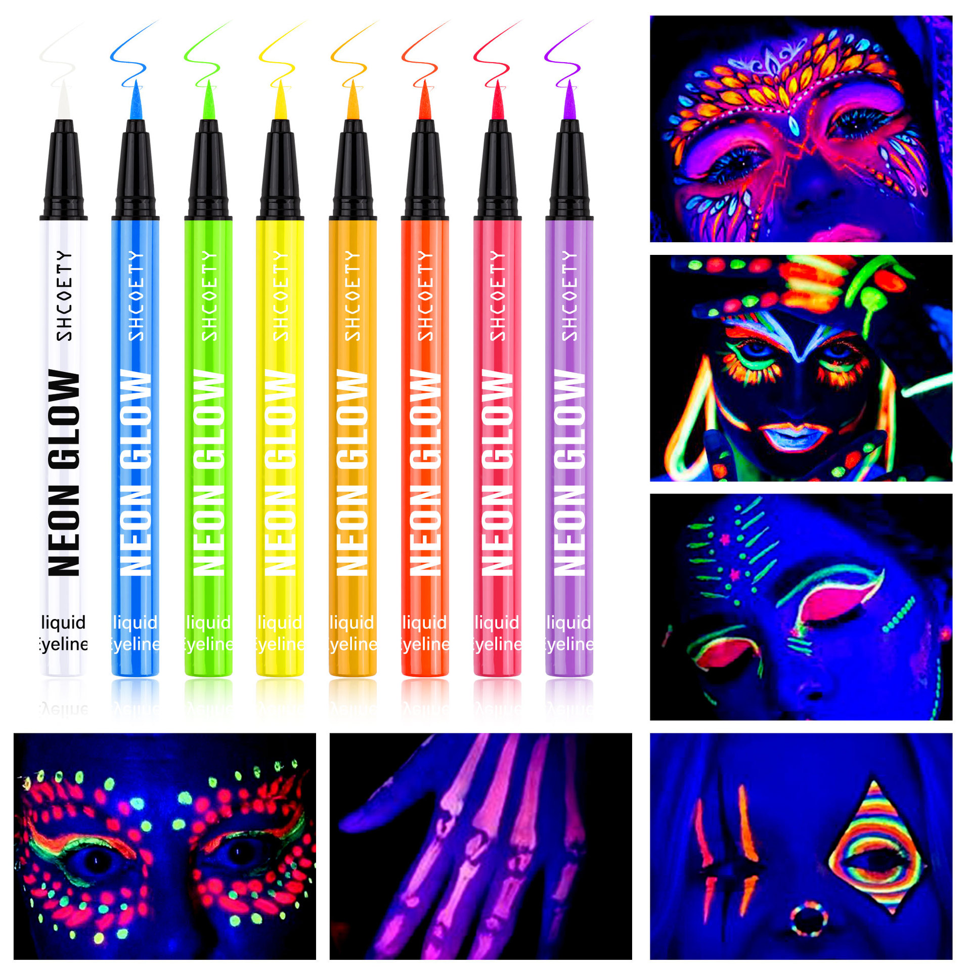 SHCOETY Colored Fluorescent Eyeliner Pen Set, matte luminous eyeliner liquid, painted face color, waterproof and sweat-proof cross-border full figure