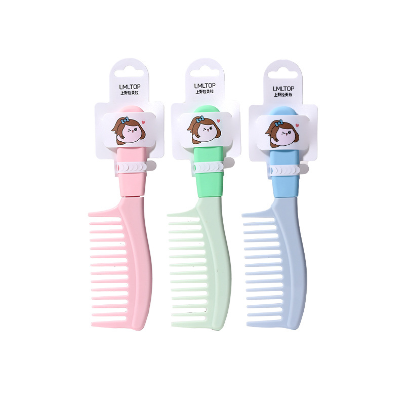 LMLTOP Cartoon cute wide-toothed comb, curly hair comb, large-toothed flat comb, silicone handle hair comb SY753 Item Picture