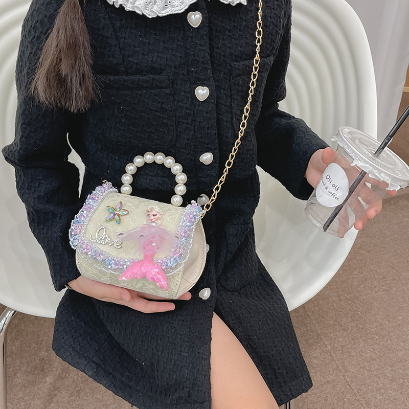 Princess Elsa Bag, Little Girl Baby New Year Greeting Bag, New Girls' Pearl Handbag, red single-shoulder crossbody bag Specification drawing