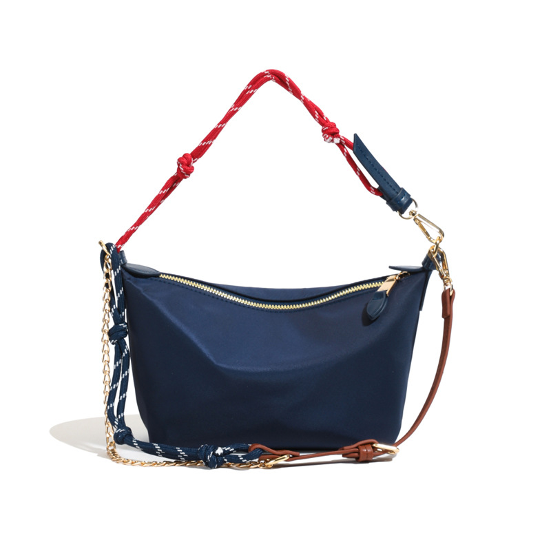 Niche design color-blocking dumpling bag, Korean-style women's cloth bag, woven rope lunch box bag, versatile for commuting, single-shoulder crossbody handbag Item Picture