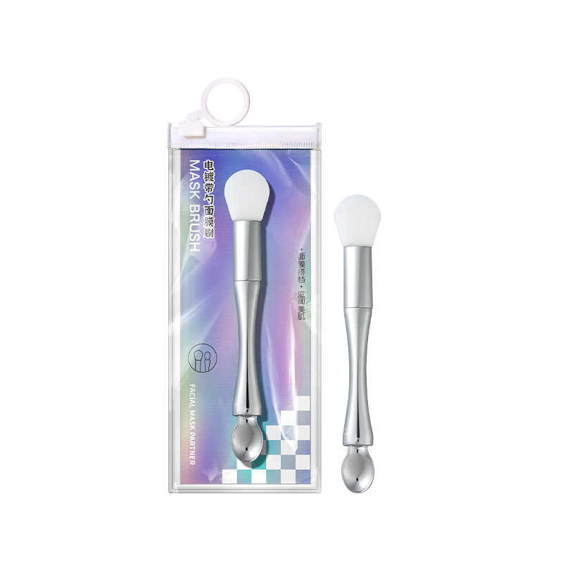 LMLTOP dual-head dual-purpose electroplated mask brush with spoon, tongue-shaped silicone mask stick, mud mask application brush SY615 Item Picture