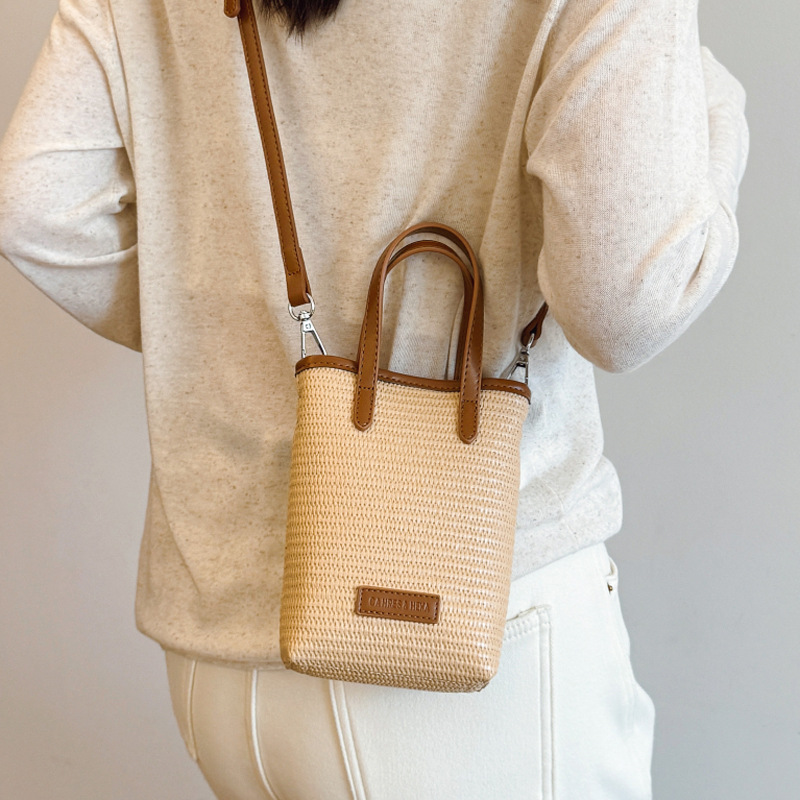 Summer straw woven beach bag 2025 New style seaside vacation handbag, simple and versatile bucket bag, woven crossbody bag Specification drawing