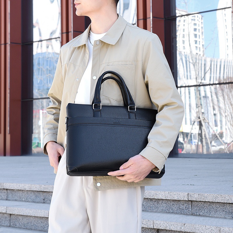 2025 Business Bag Men's laptop bag pu large Capacity Trendy single-shoulder hand-carry men's bag briefcase details Picture