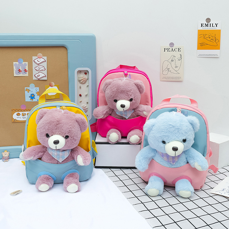 Cute little bear doll children's backpack, kindergarten schoolbag, cartoon fashionable and cute scarf, little bear lightweight backpack Specification drawing