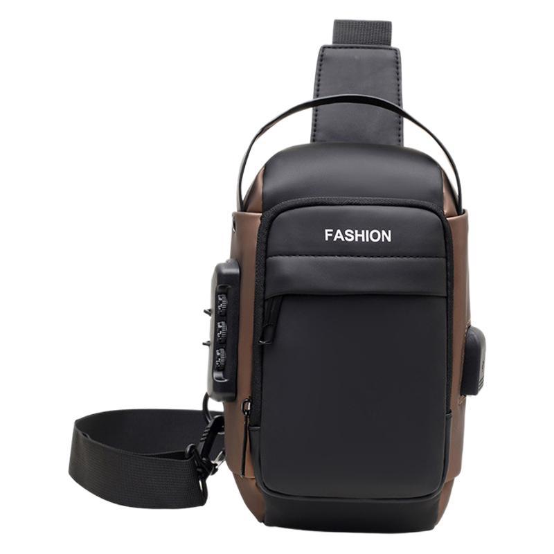 New USB charging crossbody fashionable single-shoulder bag, casual sports anti-theft small backpack, multi-functional password lock chest bag Item Picture